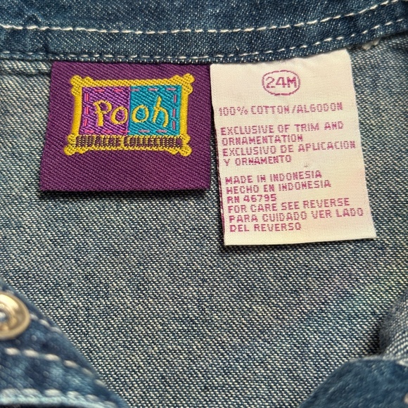 VTG Winnie Pooh 100 Acre Baby Jean Denim Jacket Shirt Pearl Snap Hearts 24 Month - Picture 6 of 13